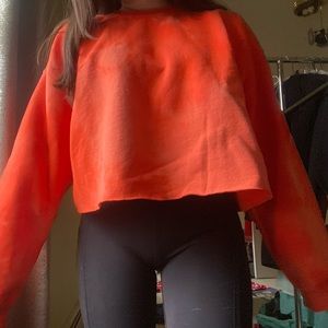 neon orange tie-dye fleece oversized cropped crewneck sweatshirt